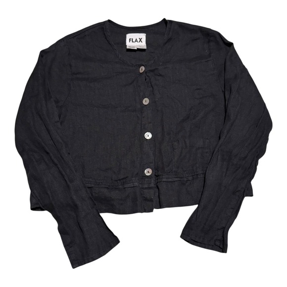 Flax 100% Linen Button Close Black Long Sleeve Shirt Women's Small - Picture 1 of 6